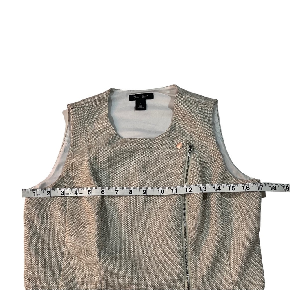 White House Black Market Beige Neutral Tweed Bodice Top Sz 4 Peplum Hem Full Zip - Picture 7 of 15